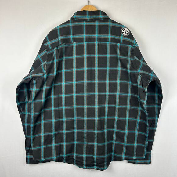 Demons Behind Me Flannel Button Up Shirt Teal/Black Plaid Men's Size 4XL - Picture 9 of 12